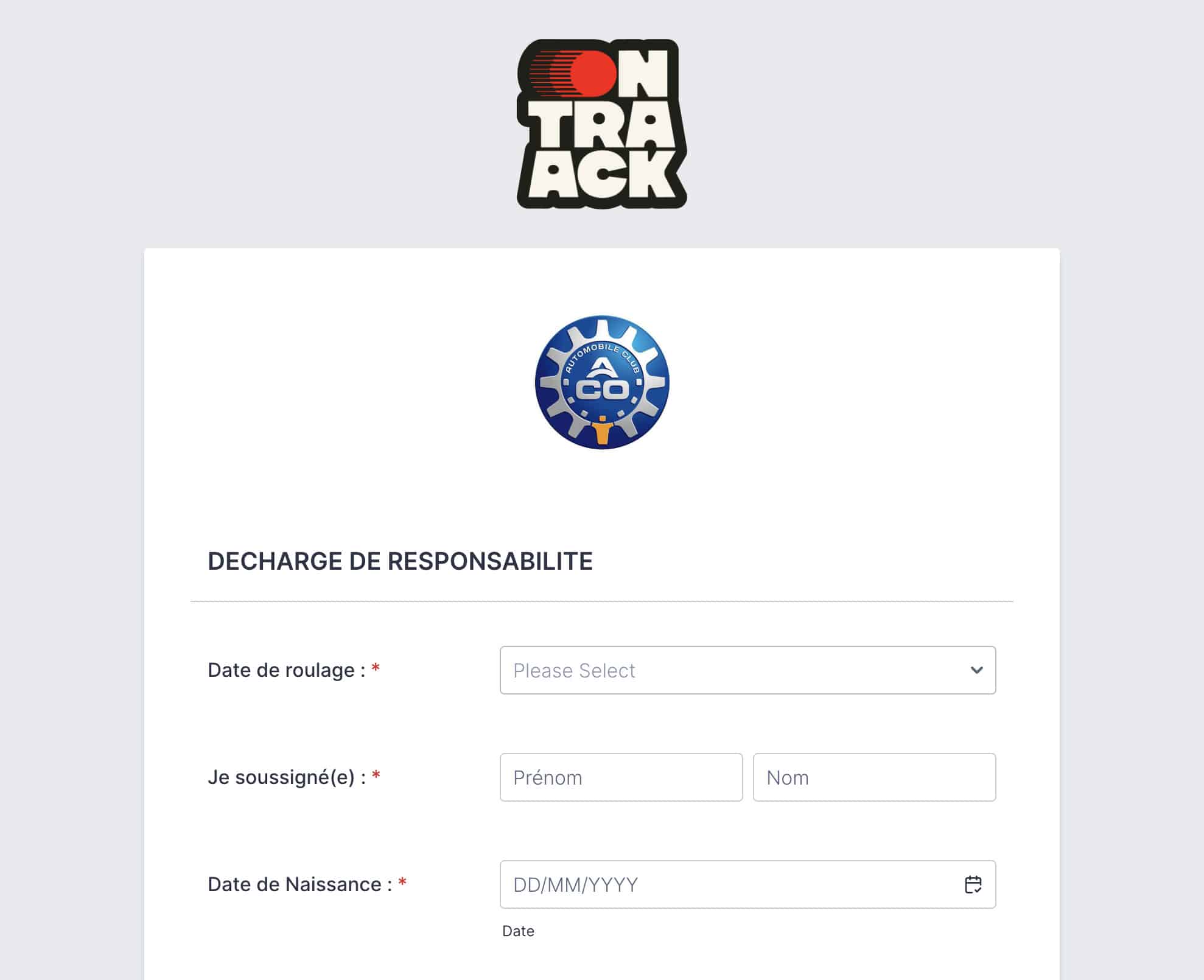 decharge de responsabilite circuit ontraack